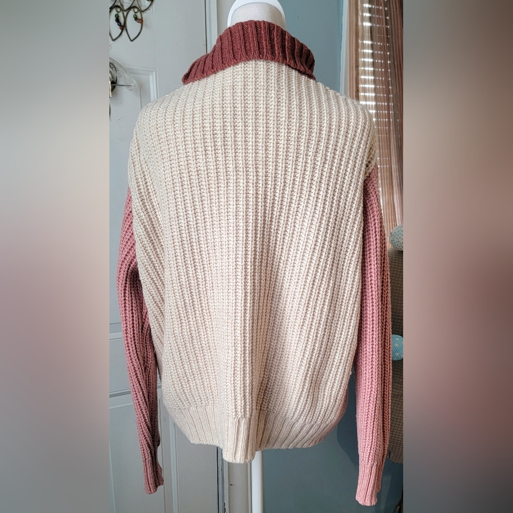 Marine Layer Juniper Oversized Colorblock Turtleneck Sweater Womens S Cream Pink - Picture 4 of 13